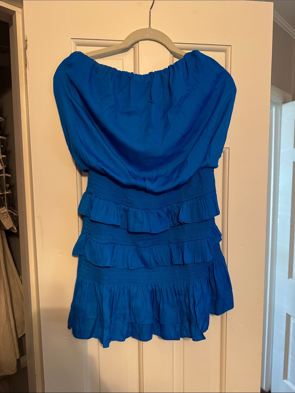 Off-Shoulder Blue Ruffle Mini Dress